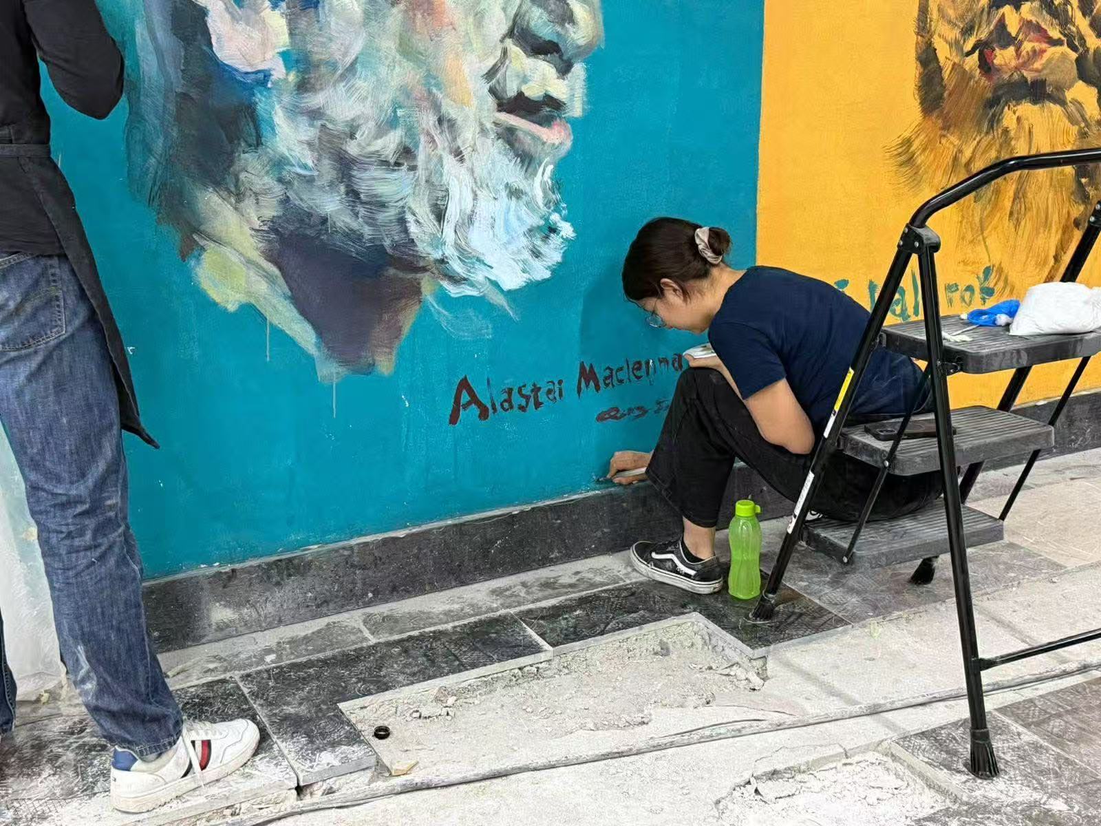 Restoration work on the Mexico City Metro mural